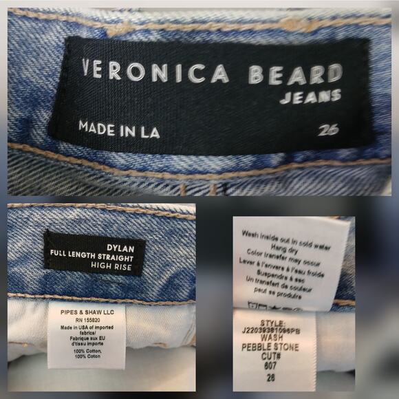 Veronica Beard SZ 26 DYLAN Full Length Straight High Rise Jeans Distressed - Picture 6 of 6